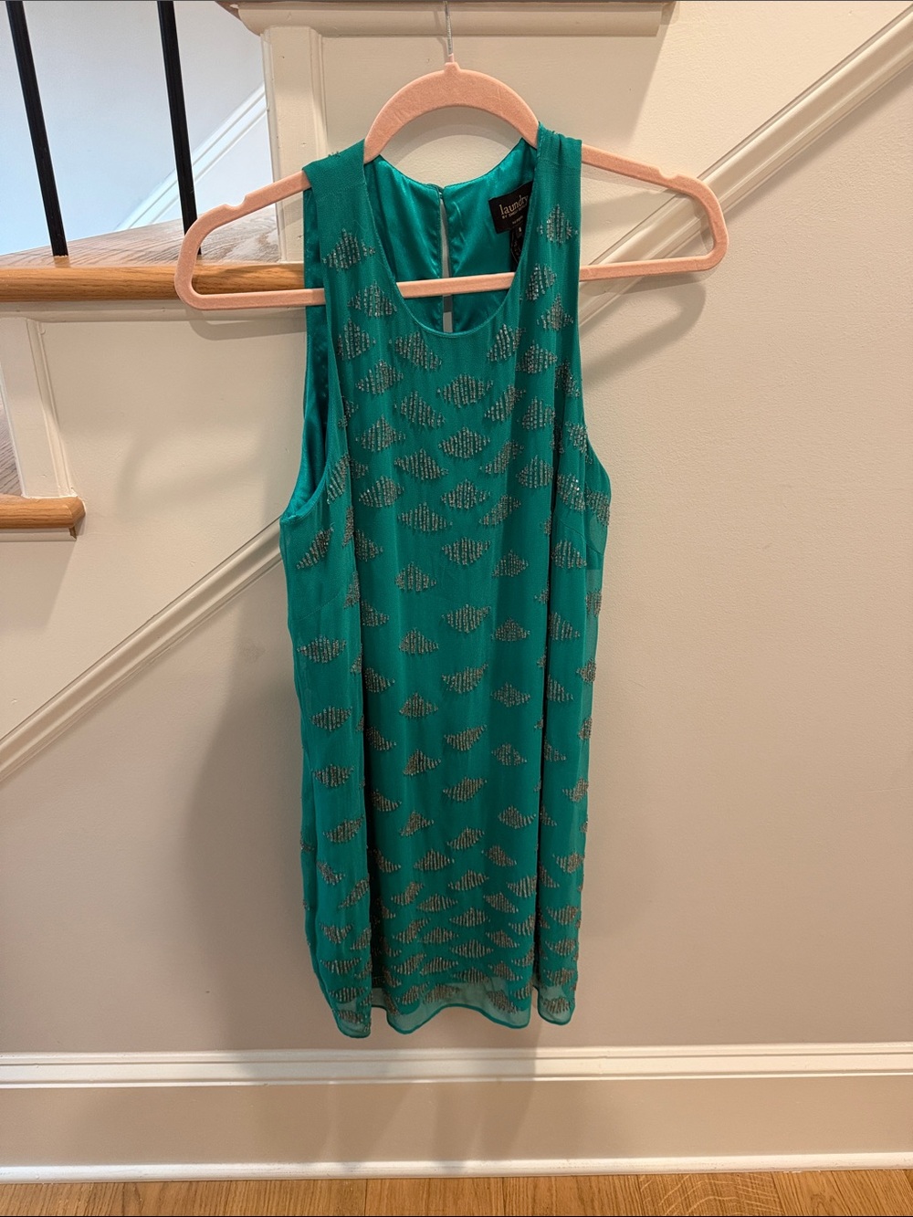 Laundry By Shelli Segal Teal Sleeveless Beaded Mini Dress